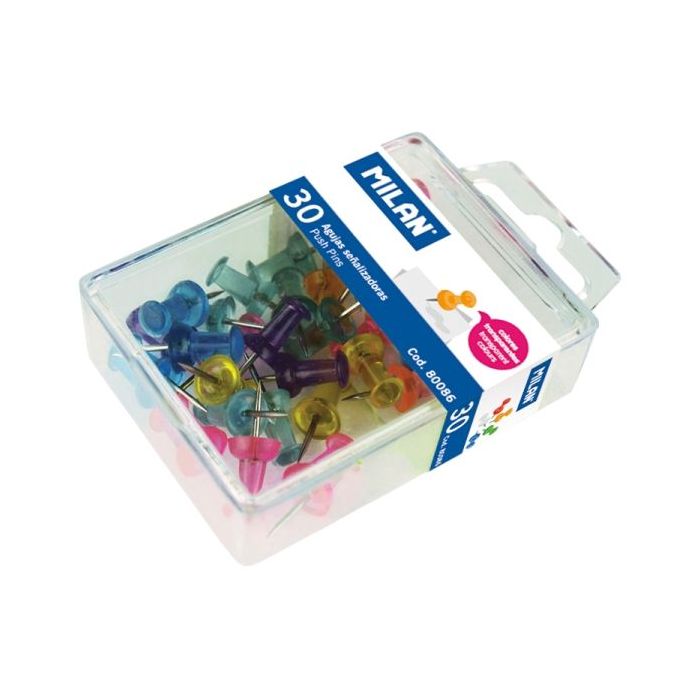 Milan Pack de 30 Chinchetas con Cabeza de Plastico - Colores Surtidos