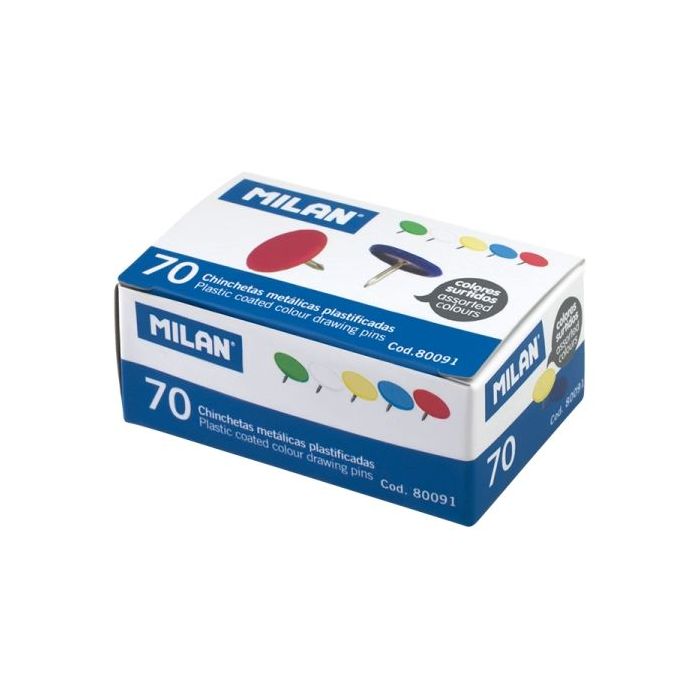 Milan Pack de 70 Chinchetas Metalicas - Plastificadas - Colores Surtidos