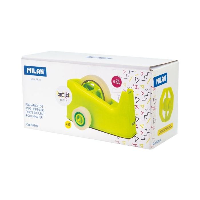 Milan Acid Portarrollos de Sobremesa - Doble Adaptador - Compatible con Cintas de 25mm y 75mm - Color Amarillo