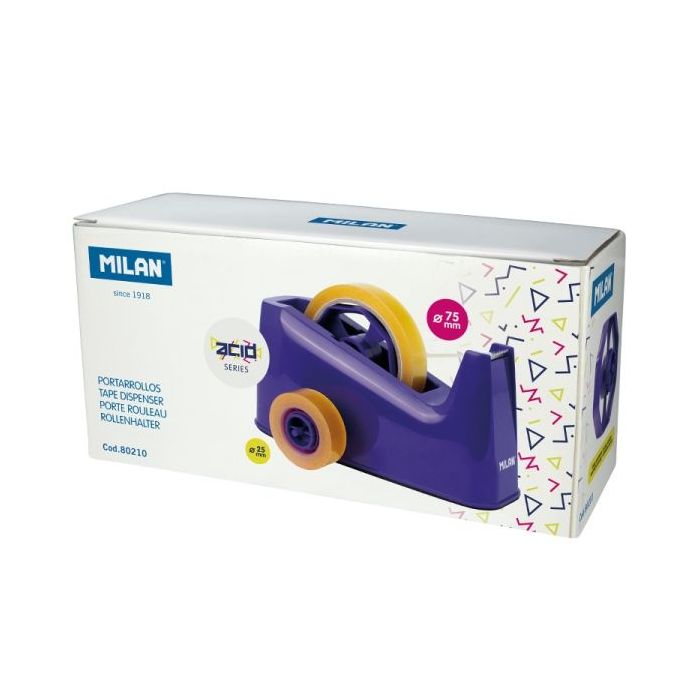 Milan Acid Portarrollos de Sobremesa - Doble Adaptador - Compatible con Cintas de 25mm y 75mm - Color Azul
