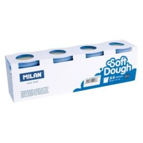 Milan Soft Dough Pack de 4 Botes de Pasta Blanda - 100% Vegetal - Moldeable - Sin Residuos - Colores Mezclables - 116g por Unidad - Color Blanco