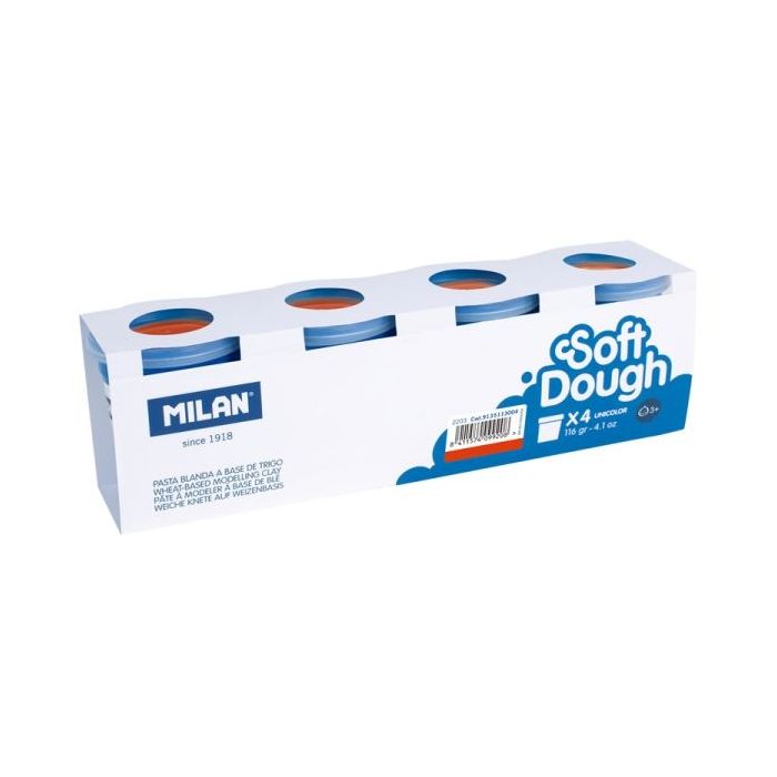 Milan Soft Dough Pack de 4 Botes de Pasta Blanda - 100% Vegetal - Moldeable - Sin Residuos - Colores Mezclables - 116g por Unidad - Color Rojo