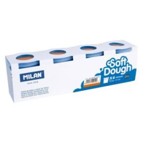 Milan Soft Dough Pack de 4 Botes de Pasta Blanda - 100% Vegetal - Moldeable - Sin Residuos - Colores Mezclables - 116g por Unidad - Color Naranja