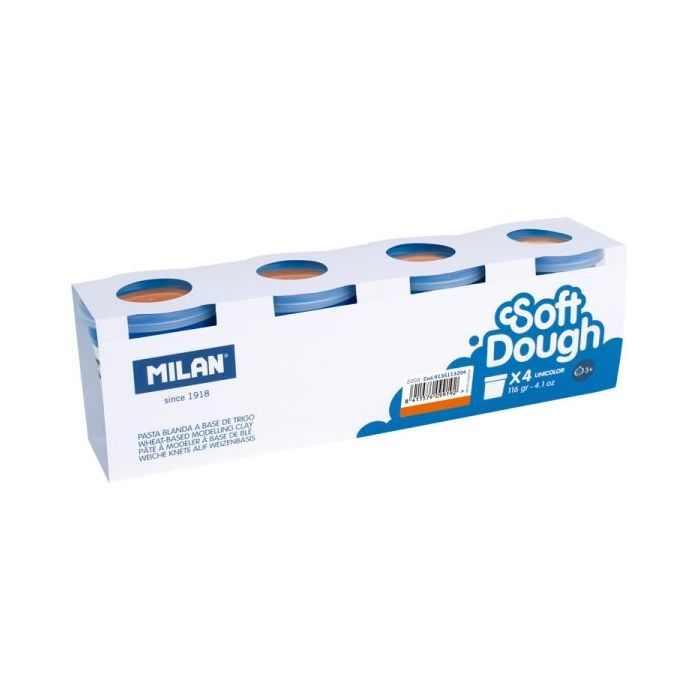 Milan Soft Dough Pack de 4 Botes de Pasta Blanda - 100% Vegetal - Moldeable - Sin Residuos - Colores Mezclables - 116g por Unidad - Color Naranja