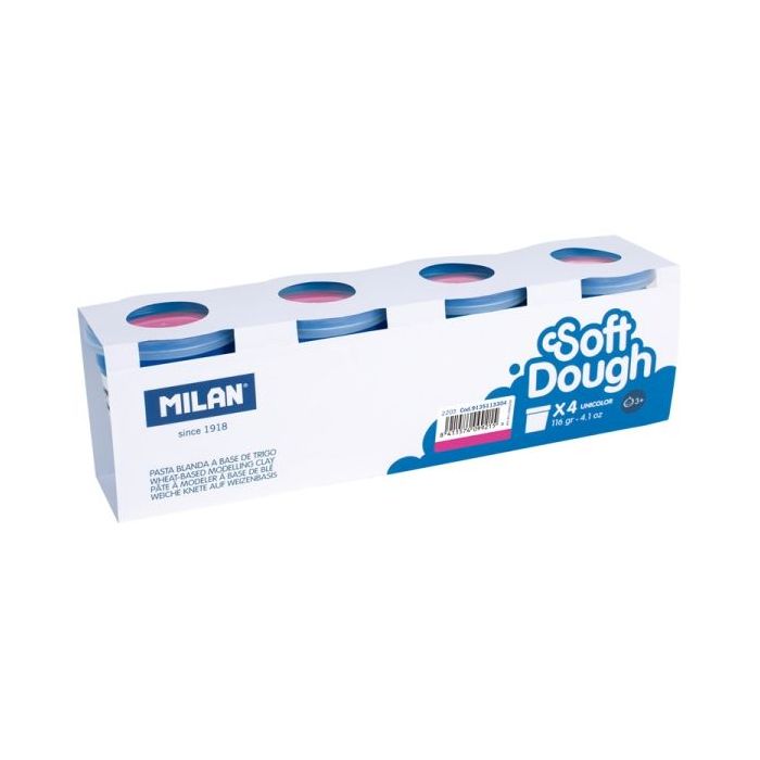 Milan Soft Dough Pack de 4 Botes de Pasta Blanda - 100% Vegetal - Moldeable - Sin Residuos - Colores Mezclables - 116g por Unidad - Color Rosa