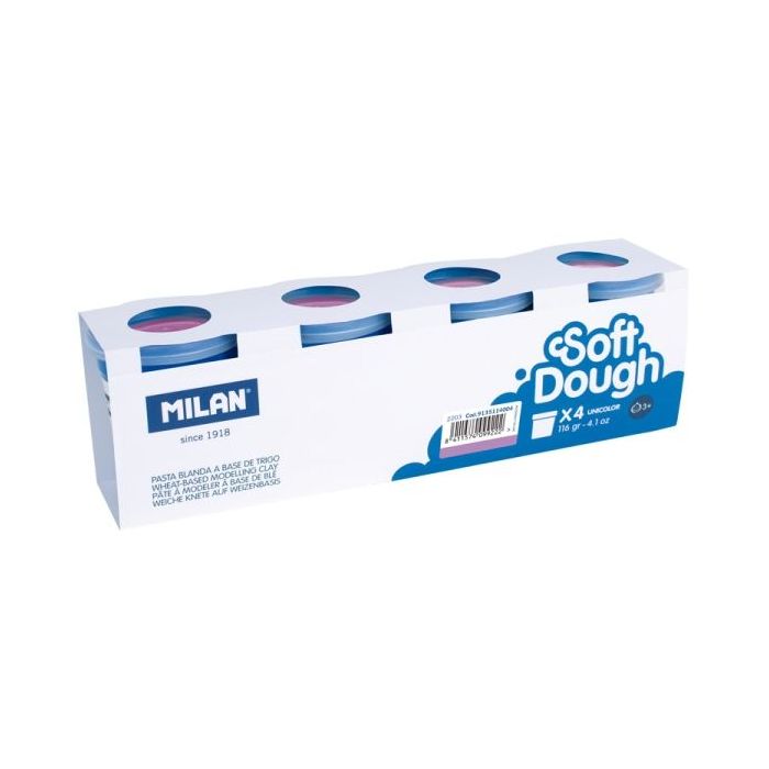 Milan Soft Dough Pack de 4 Botes de Pasta Blanda - 100% Vegetal - Moldeable - Sin Residuos - Colores Mezclables - 116g por Unidad - Color Violeta