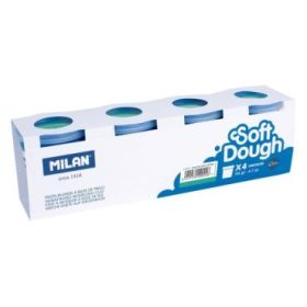 Milan Soft Dough Pack de 4 Botes de Pasta Blanda - 100% Vegetal - Moldeable - Sin Residuos - Colores Mezclables - 116g por Unidad - Color Turquesa