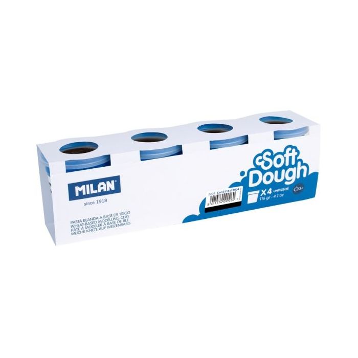 Milan Soft Dough Pack de 4 Botes de Pasta Blanda - 100% Vegetal - Moldeable - Sin Residuos - Colores Mezclables - 116g por Unidad - Color Negro