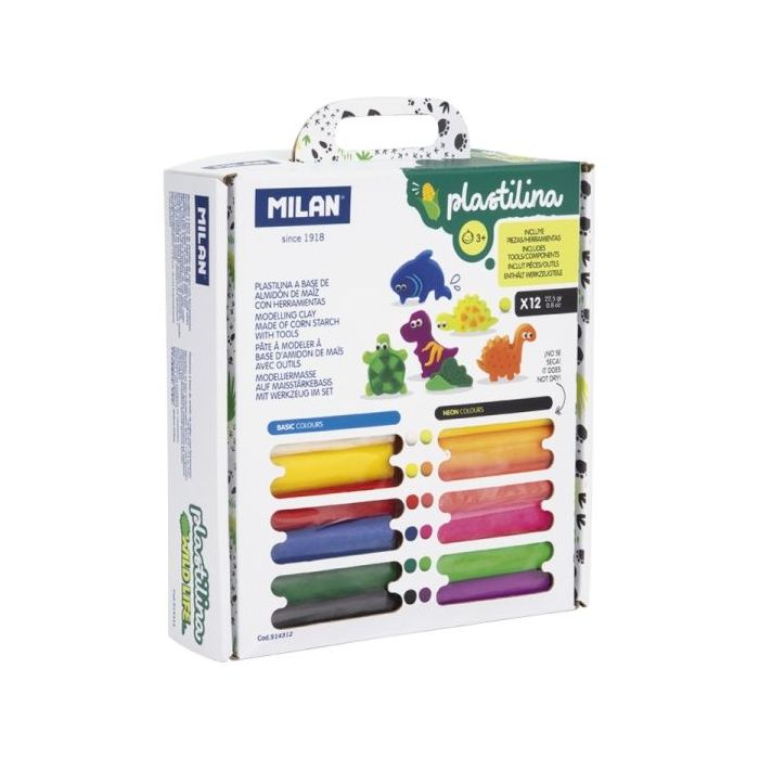 Milan Wild Life Pack de 12 Barritas de Plastilina de Colores - 100% Vegetal - Muy Moldeable - No Se Seca - Colores Mezclables - Maletin con Herramientas y Piezas - Colores Surtidos