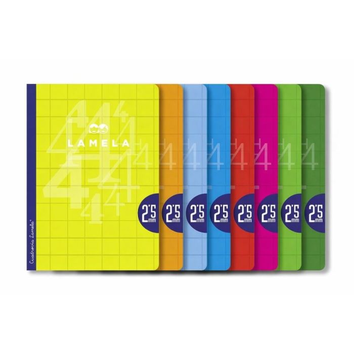 Lamela Pack de 10 Libretas Grapadas con 50 Hojas de 90g/m2 con Margen - Formato A4 - Pauta Cuadrovia de 2.5mm - Cubierta de Cartoncillo Plastificado - Papel Offset Blanco Extra - Colores Surtidos