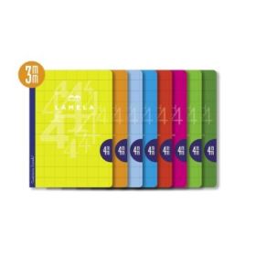 Lamela Pack de 10 Libretas Grapadas con 50 Hojas de 90g/m2 con Margen - Formato A4 - Pauta Cuadrovia de 3mm - Cubierta de Cartoncillo Plastificado - Papel Offset Blanco Extra - Colores Surtidos