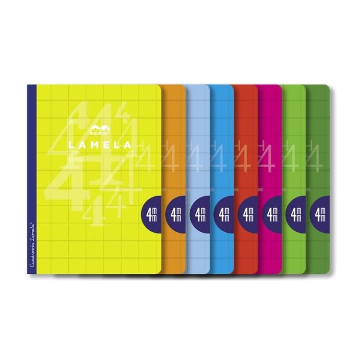 Lamela Pack de 10 Libretas Grapadas con 50 Hojas de 90g/m2 con Margen - Formato A4 - Pauta Cuadrovia de 4mm - Cubierta de Cartoncillo Plastificado - Papel Offset Blanco Extra - Colores Surtidos