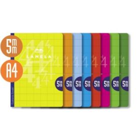 Lamela Pack de 10 Libretas Grapadas con 50 Hojas de 90g/m2 con Margen - Formato A4 - Pauta Cuadrovia de 5mm - Cubierta de Cartoncillo Plastificado - Papel Offset Blanco Extra - Colores Surtidos