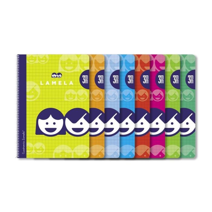 Lamela Pack de 10 Cuadernos de Espiral con 80 Hojas de 70g/m2 con Margen - Formato Folio - Pauta Cuadrovia de 3mm - Cubierta de Cartoncillo Plastificado - Papel Offset Blanco Extra - Colores Surtidos