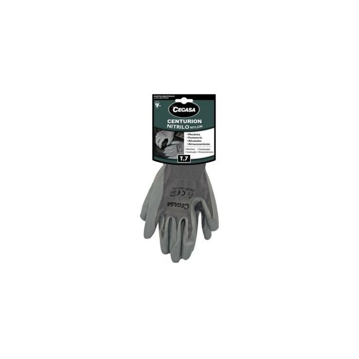 Cegasa Centurion Guantes de Trabajo Talla 7 - Fabricados en Nylon con Recubimiento de Nitrilo en Palma y Dedos - Color Gris