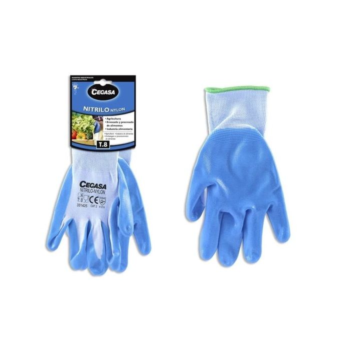 Cegasa Guantes de Trabajo Talla 8 - Fabricados en Nylon con Recubimiento de Nitrilo en Palma y Dedos - Color Azul