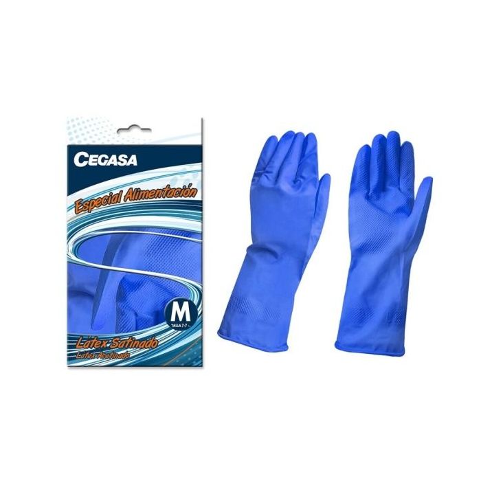 Cegasa Guantes de Latex Talla M 7-71/2 - Aptos para Manipulacion de Alimentos - Color Azul