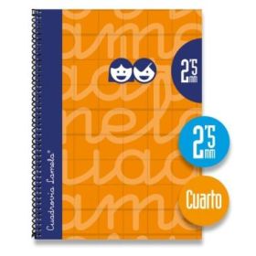 Lamela Cuaderno Espiral con 80 Hojas de 70g/m2 con Margen - Formato Cuarto - Pauta Cuadrovia de 2.5mm - Cubierta Extra Dura - Papel Offset Blanco Extra - Color Naranja