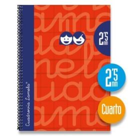Lamela Cuaderno Espiral con 80 Hojas de 70g/m2 con Margen - Formato Cuarto - Pauta Cuadrovia de 2.5mm - Cubierta Extra Dura - Papel Offset Blanco Extra - Color Rojo