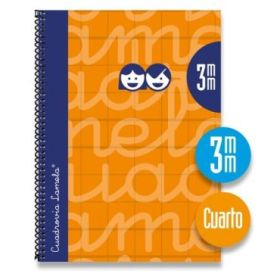 Lamela Cuaderno Espiral con 80 Hojas de 70g/m2 con Margen - Formato Cuarto - Pauta Cuadrovia de 3mm - Cubierta Extra Dura - Papel Offset Blanco Extra - Color Naranja