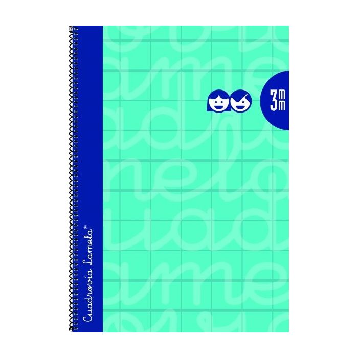 Lamela Cuaderno Espiral con 80 Hojas de 90g/m2 con Margen - Formato Cuarto - Pauta Cuadrovia de 3mm - Cubierta Extra Dura - Papel Offset Blanco Extra - Color Turquesa