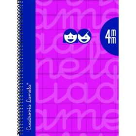 Lamela Cuaderno Espiral con 80 Hojas de 90g/m2 con Margen - Formato Cuarto - Pauta Cuadrovia de 4mm - Cubierta Extra Dura - Papel Offset Blanco Extra - Color Fucsia