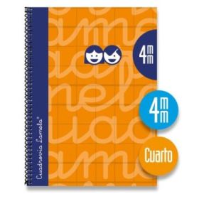 Lamela Cuaderno Espiral con 80 Hojas de 70g/m2 con Margen - Formato Cuarto - Pauta Cuadrovia de 4mm - Cubierta Extra Dura - Papel Offset Blanco Extra - Color Naranja