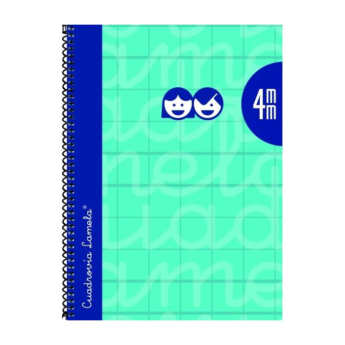 Lamela Cuaderno Espiral con 80 Hojas de 90g/m2 con Margen - Formato Cuarto - Pauta Cuadrovia de 4mm - Cubierta Extra Dura - Papel Offset Blanco Extra - Color Turquesa