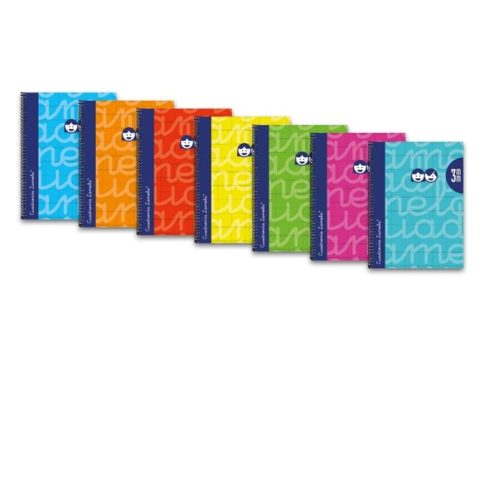 Lamela Pack de 6 Cuadernos de Espiral con 80 Hojas de 90g/m2 con Margen - Formato Cuarto - Pauta Cuadrovia de 3mm - Cubierta Extra Dura - Papel Offset Blanco Extra - Colores Surtidos