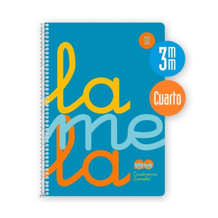 Lamela Cuaderno Espiral con 80 Hojas de 90g/m2 con Margen - Formato Cuarto - Pauta Cuadrovia de 3mm - Cubierta Extra Dura - Papel Offset Blanco Extra - Color Azul