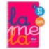 Lamela Cuaderno Espiral con 80 Hojas de 90g/m2 con Margen - Formato Cuarto - Pauta Cuadrovia de 3mm - Cubierta Extra Dura - Papel Offset Blanco Extra - Color Rosa