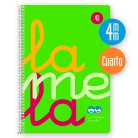 Lamela Cuaderno Espiral con 80 Hojas de 90g/m2 con Margen - Formato Cuarto - Pauta Cuadrovia de 4mm - Cubierta Extra Dura - Papel Offset Blanco Extra - Color Verde