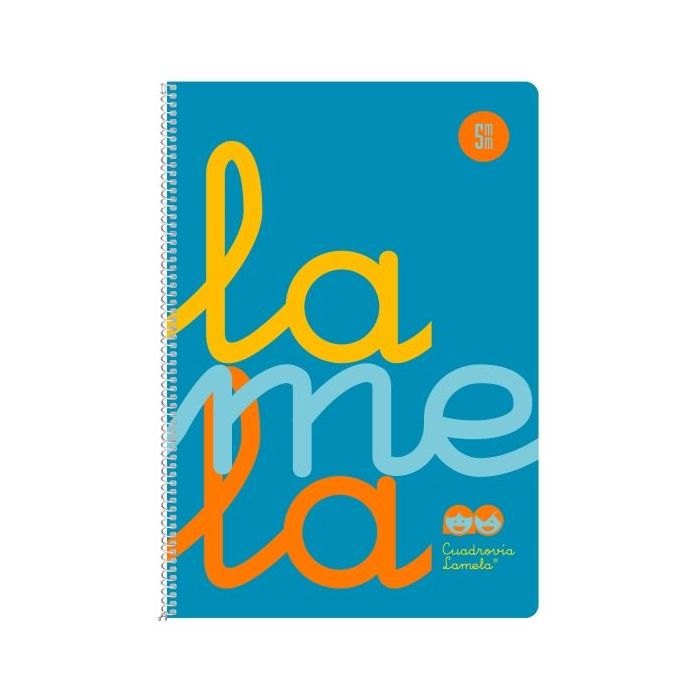 Lamela Cuaderno Espiral con 80 Hojas de 90g/m2 con Margen - Formato Cuarto - Pauta Cuadrovia de 5mm - Cubierta Extra Dura - Papel Offset Blanco Extra - Color Azul