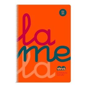 Lamela Cuaderno Espiral con 80 Hojas de 90g/m2 con Margen - Formato Cuarto - Pauta Cuadrovia de 5mm - Cubierta Extra Dura - Papel Offset Blanco Extra - Color Naranja