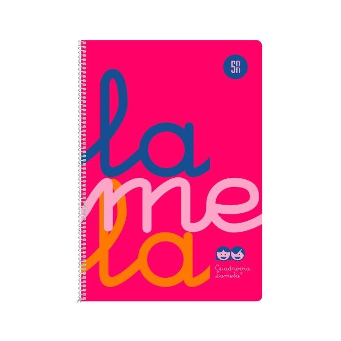 Lamela Cuaderno Espiral con 80 Hojas de 90g/m2 con Margen - Formato Cuarto - Pauta Cuadrovia de 5mm - Cubierta Extra Dura - Papel Offset Blanco Extra - Color Rosa