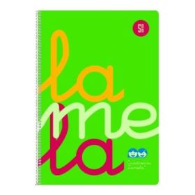Lamela Cuaderno Espiral con 80 Hojas de 90g/m2 con Margen - Formato Cuarto - Pauta Cuadrovia de 5mm - Cubierta Extra Dura - Papel Offset Blanco Extra - Color Verde