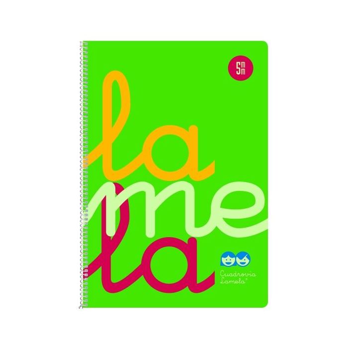 Lamela Cuaderno Espiral con 80 Hojas de 90g/m2 con Margen - Formato Cuarto - Pauta Cuadrovia de 5mm - Cubierta Extra Dura - Papel Offset Blanco Extra - Color Verde