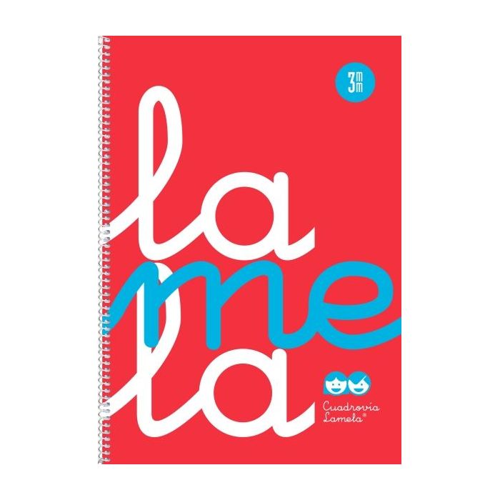 Lamela Cuaderno Espiral con 80 Hojas de 90g/m2 con Margen - Formato Cuarto - Pauta Cuadrovia de 3mm - Cubierta Extra Dura - Papel Offset Blanco Extra - Color Rojo