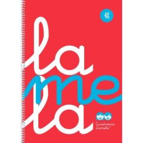 Lamela Cuaderno Espiral con 80 Hojas de 90g/m2 con Margen - Formato Cuarto - Pauta Cuadrovia de 4mm - Cubierta Extra Dura - Papel Offset Blanco Extra - Color Rojo