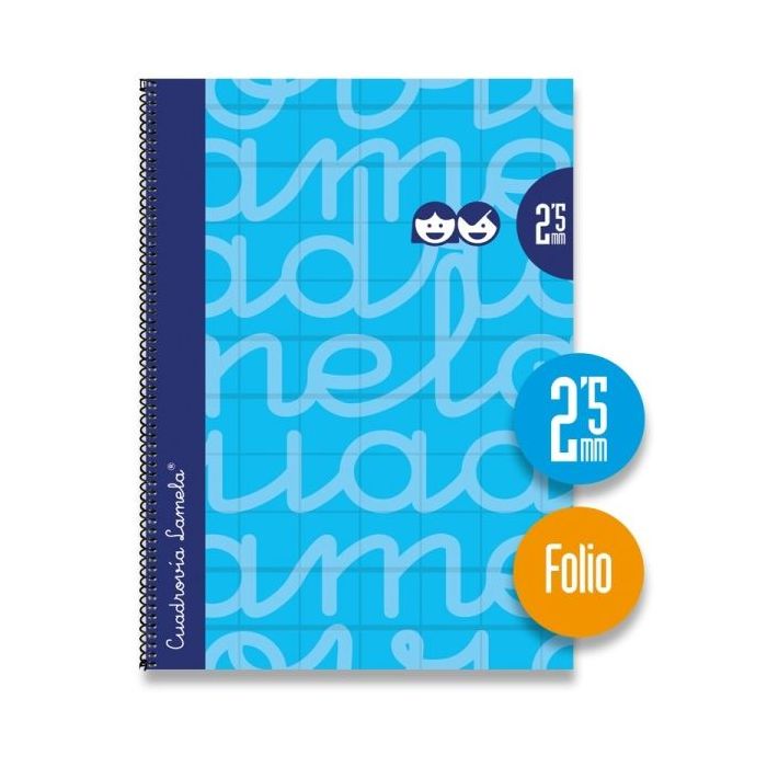 Lamela Cuaderno Espiral con 80 Hojas de 90g/m2 con Margen - Formato Folio - Pauta Cuadrovia de 2.5mm - Cubierta Extra Dura - Papel Offset Blanco Extra - Color Azul