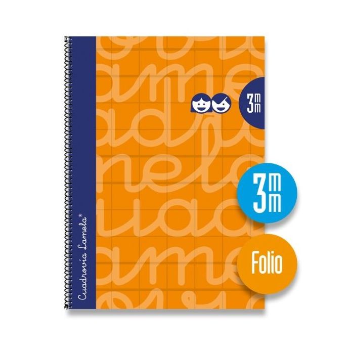 Lamela Cuaderno Espiral con 80 Hojas de 90g/m2 con Margen - Formato Folio - Pauta Cuadrovia de 3mm - Cubierta Extra Dura - Papel Offset Blanco Extra - Color Naranja