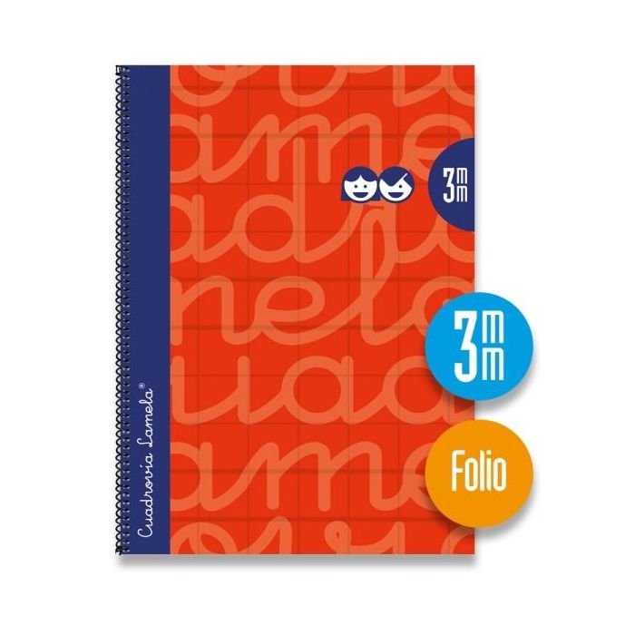 Lamela Cuaderno Espiral con 80 Hojas de 90g/m2 con Margen - Formato Folio - Pauta Cuadrovia de 3mm - Cubierta Extra Dura - Papel Offset Blanco Extra - Color Rojo
