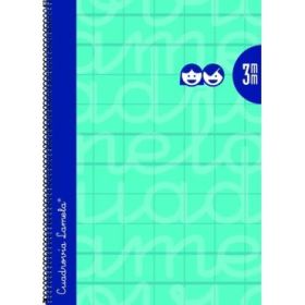 Lamela Cuaderno Espiral con 80 Hojas de 90g/m2 con Margen - Formato Folio - Pauta Cuadrovia de 3mm - Cubierta Extra Dura - Papel Offset Blanco Extra - Color Turquesa