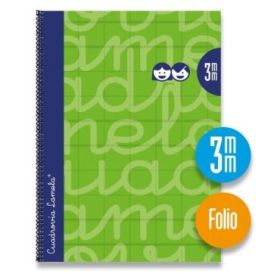 Lamela Cuaderno Espiral con 80 Hojas de 90g/m2 con Margen - Formato Folio - Pauta Cuadrovia de 3mm - Cubierta Extra Dura - Papel Offset Blanco Extra - Color Verde