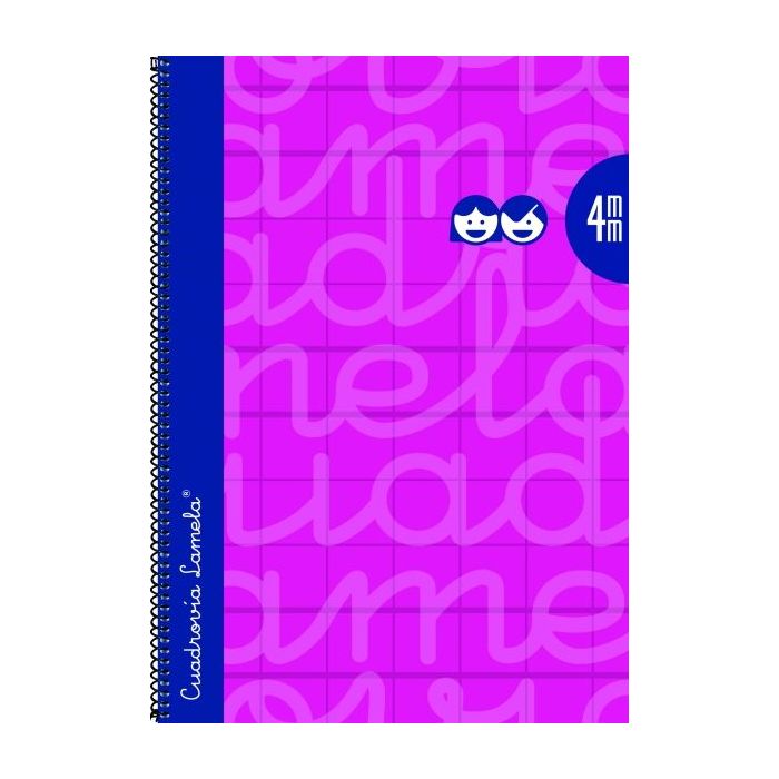 Lamela Cuaderno Espiral con 80 Hojas de 90g/m2 con Margen - Formato Folio - Pauta Cuadrovia de 4mm - Cubierta Extra Dura - Papel Offset Blanco Extra - Color Fucsia