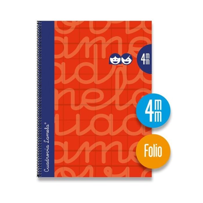 Lamela Cuaderno Espiral con 80 Hojas de 90g/m2 con Margen - Formato Folio - Pauta Cuadrovia de 4mm - Cubierta Extra Dura - Papel Offset Blanco Extra - Color Rojo