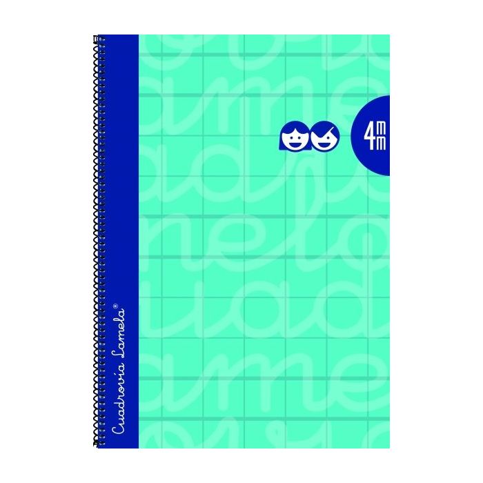 Lamela Cuaderno Espiral con 80 Hojas de 90g/m2 con Margen - Formato Folio - Pauta Cuadrovia de 4mm - Cubierta Extra Dura - Papel Offset Blanco Extra - Color Turquesa