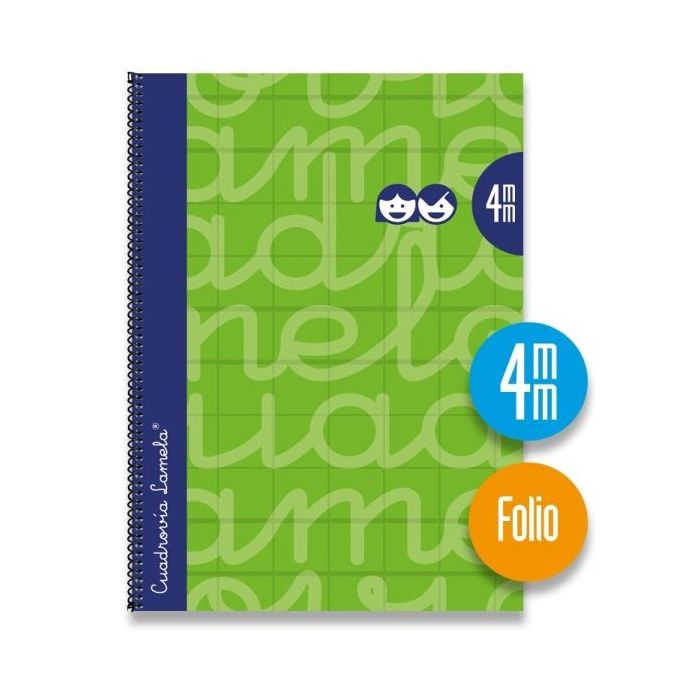 Lamela Cuaderno Espiral con 80 Hojas de 90g/m2 con Margen - Formato Folio - Pauta Cuadrovia de 4mm - Cubierta Extra Dura - Papel Offset Blanco Extra - Color Verde