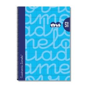 Lamela Cuaderno Espiral con 80 Hojas de 90g/m2 con Margen - Formato Folio - Pauta Cuadrovia de 5mm - Cubierta Extra Dura - Papel Offset Blanco Extra - Color Azul
