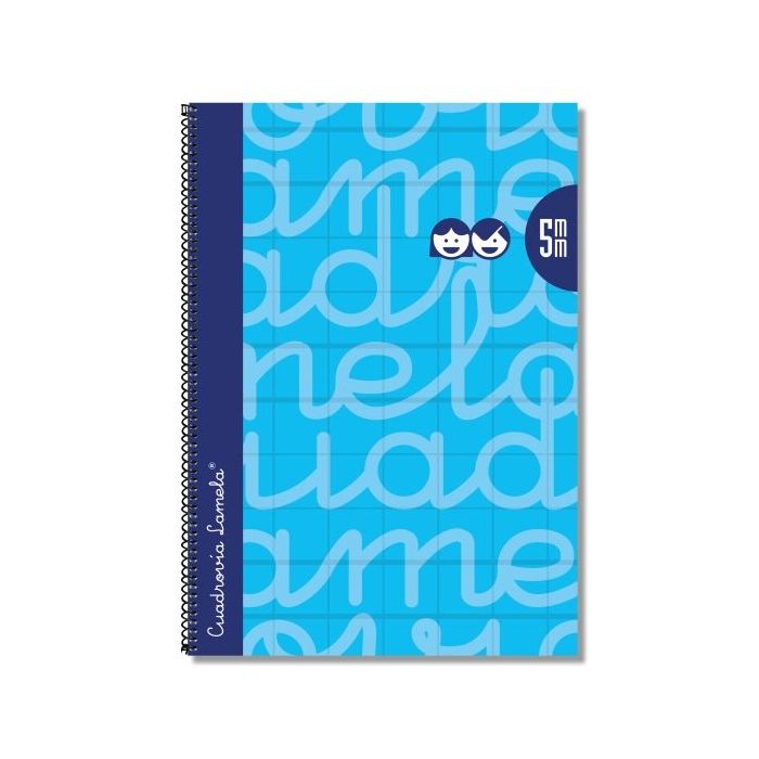 Lamela Cuaderno Espiral con 80 Hojas de 90g/m2 con Margen - Formato Folio - Pauta Cuadrovia de 5mm - Cubierta Extra Dura - Papel Offset Blanco Extra - Color Azul